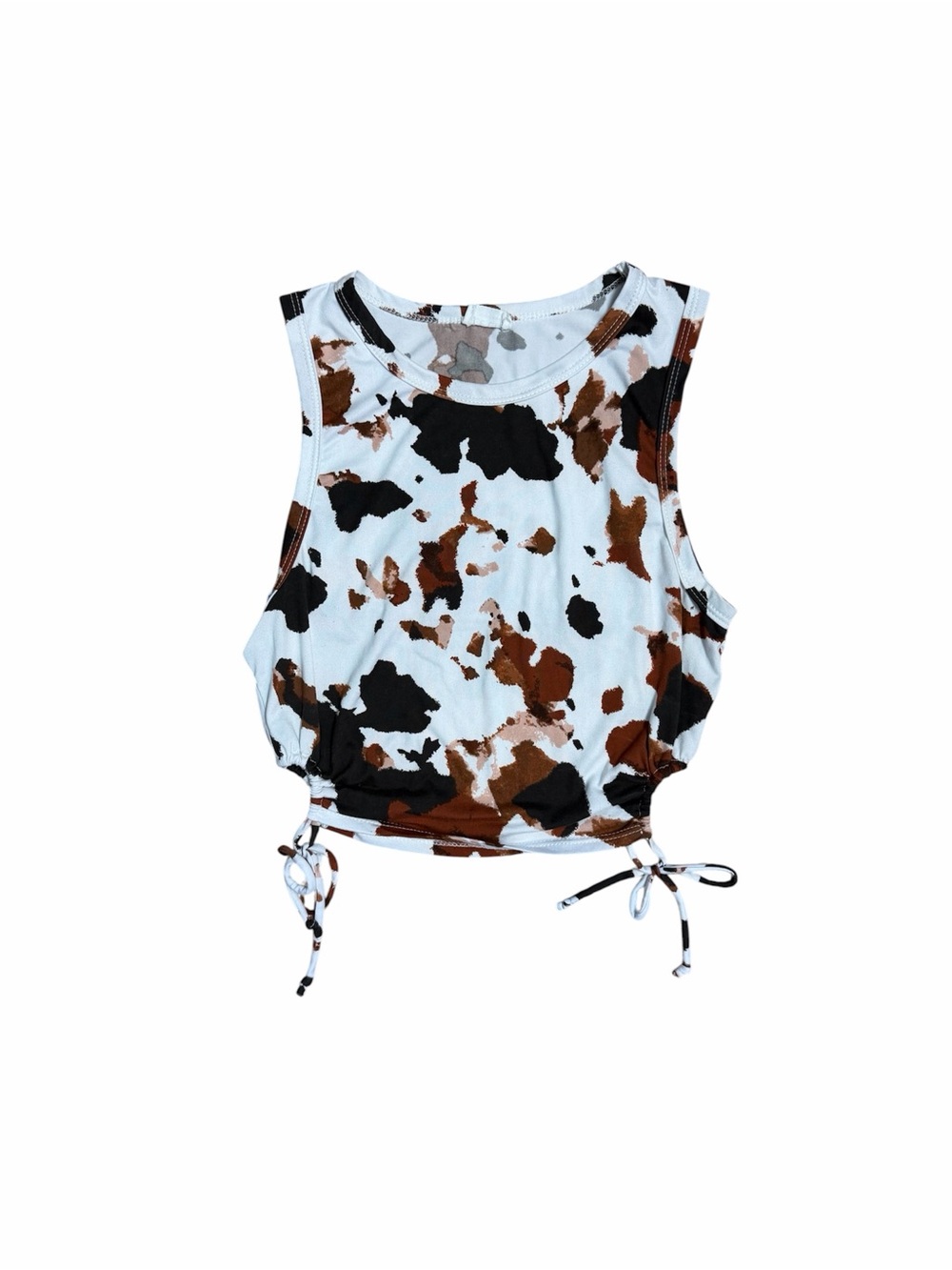 Cow Print Drawstring Tank Top - Brown/Black/White